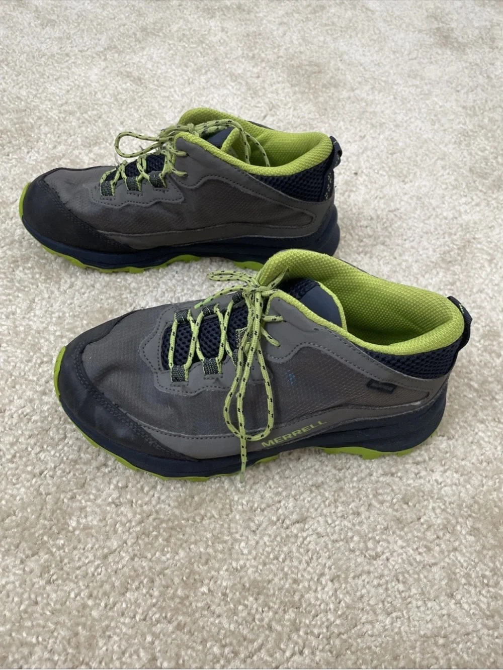 Merrell MOAB SPEED Mid Navy Gray Lime Hiking Sneakers Big Kids Boys 5W Wide